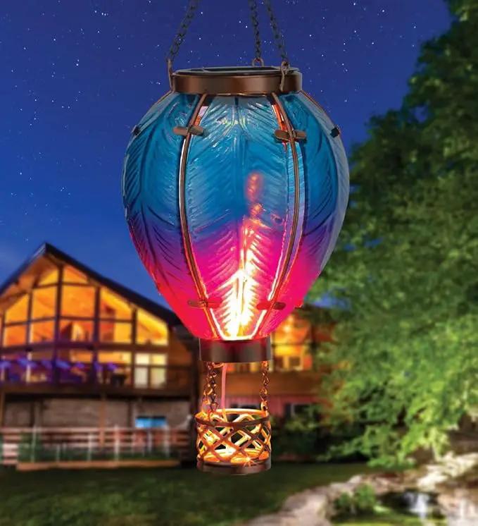 Regal Art & Gift Hot Air Balloon Solar Lantern – Hanging Solar-Powered LED Lights, Waterproof Portable Decorative Outdoor Lamp Made of Metal & Glass for Garden, Patios & Pathway – Blue (Small) by GreenHaven Gardens