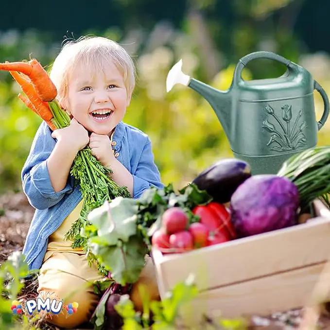 PMU 2 Gallon Watering Can - Garden Watering Can for Indoor & Outdoor Plants - Plastic Water Can with Detachable Sprinkler Head - Large Water Pot, Made in USA - Hunter Green Pkg/1 by GreenHaven Gardens