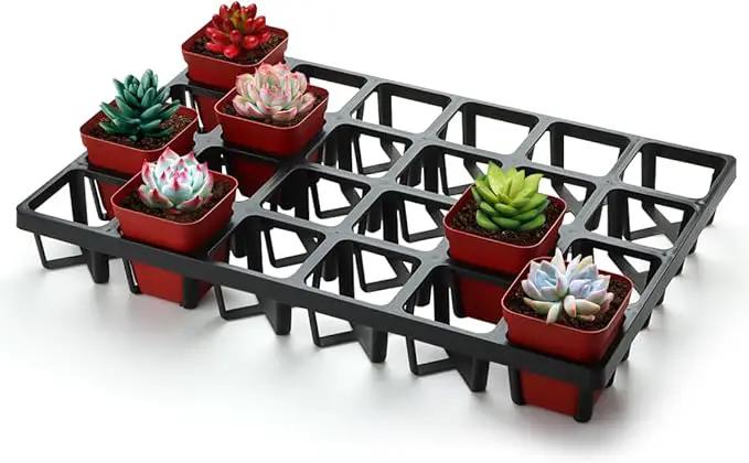 Square Nursery Pot Tray with 24 Cells, 5 Pack Plant Trays for Pots, Flower Pot Moving Tray, Plastic Planting Tray for Carrying Small Plant Pots(120 Cells in Total by GreenHaven Gardens