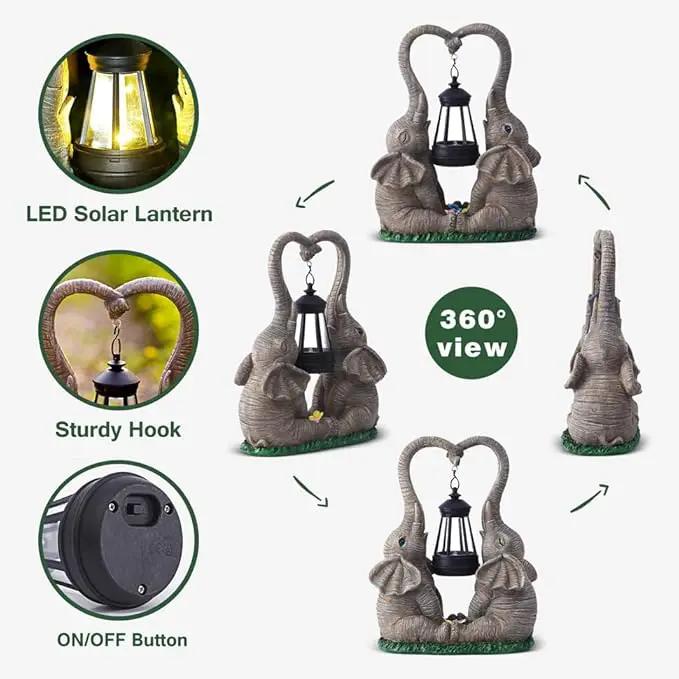 Elephant Statue Easter Garden Decor with LED Solar Lights-Set of 2 Good Luck Elephant Outdoor Statue Christmas Decorations for Yard Patio,Porch,Home -Mothers Day Gifts for Women, Mom, Grandma by GreenHaven Gardens