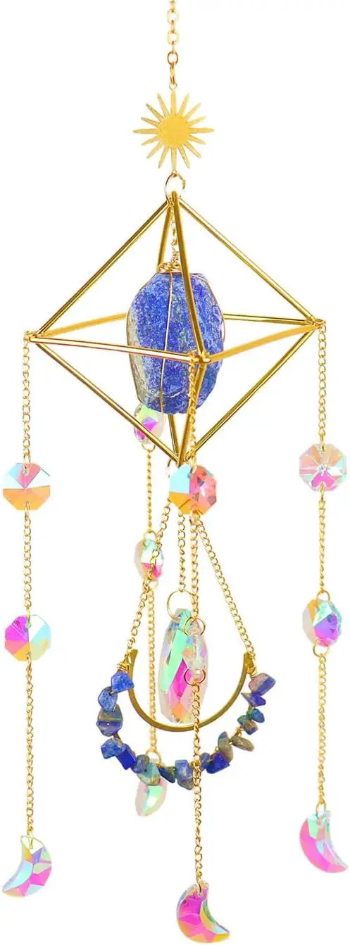 Crystal Suncatcher Lapis Lazuli, Blue Sun Catcher Hanging Decor, Blue Lazurite Crystal Window Hanging, Gemstone Prism, Boho Chic Decor, Raw Natural Stone (Lazurite) by GreenHaven Gardens