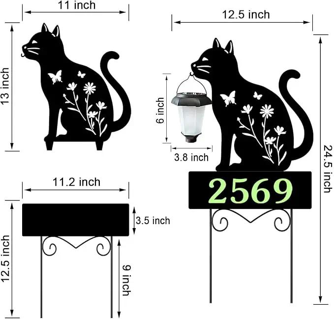 Address Signs for Houses,YY Gardenia Solar Lantern Garden Stake with Glow in the Dark House Numbers-Waterproof Outdoor Yard Sign with Solar Power-Elegant Garden Decor (Cat Black) by GreenHaven Gardens
