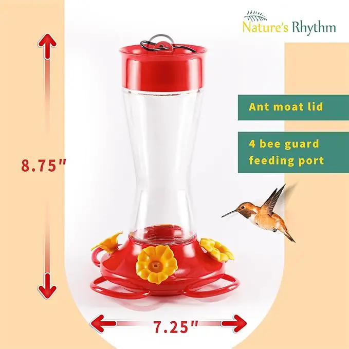 Nature's Rhythm Bird Feeder 4 bee Guard Plastic Yellow Flowers Feeding Port 8oz Glass Pinch Waist Hummingbird Feeder (1Pcs) by GreenHaven Gardens