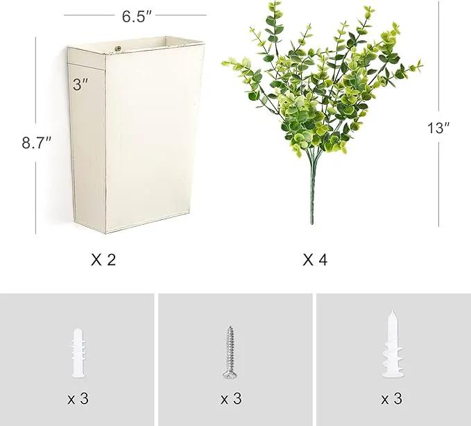Dahey 2 Packs Metal Wall Planter with Artificial Plants, Farmhouse Wall Decor Hanging Wall Vase Boxs Galvanized Flowers Holder for Country Rustic Home Wall Decor, White by GreenHaven Gardens