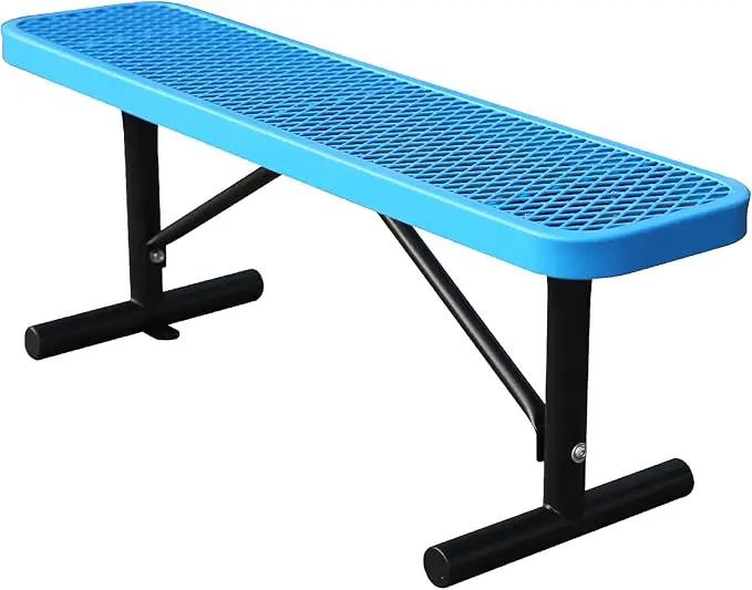 4 Feet Heavy Duty Metal Park Bench for Outside, Outdoor Bench with Portable Frame, Commercial Benches for Shopping Mall, Store, Park, Patio, Deck, Blue by GreenHaven Gardens