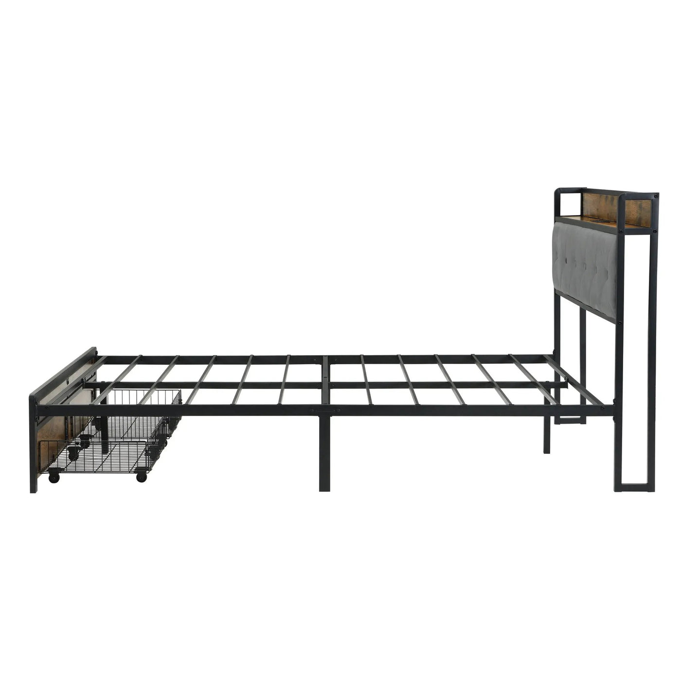 Modern Bed Frame With LED Lights, Upholstered Headboard, USB Charging by HouseOfZazla