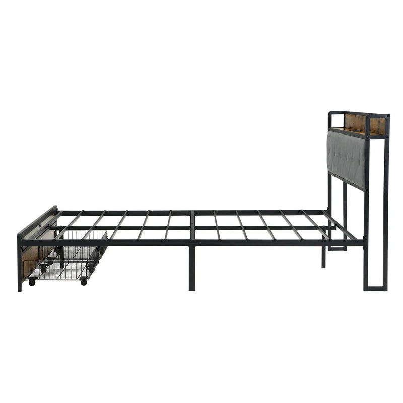 Modern Bed Frame With LED Lights, Upholstered Headboard, USB Charging by Unique Piece Furniture
