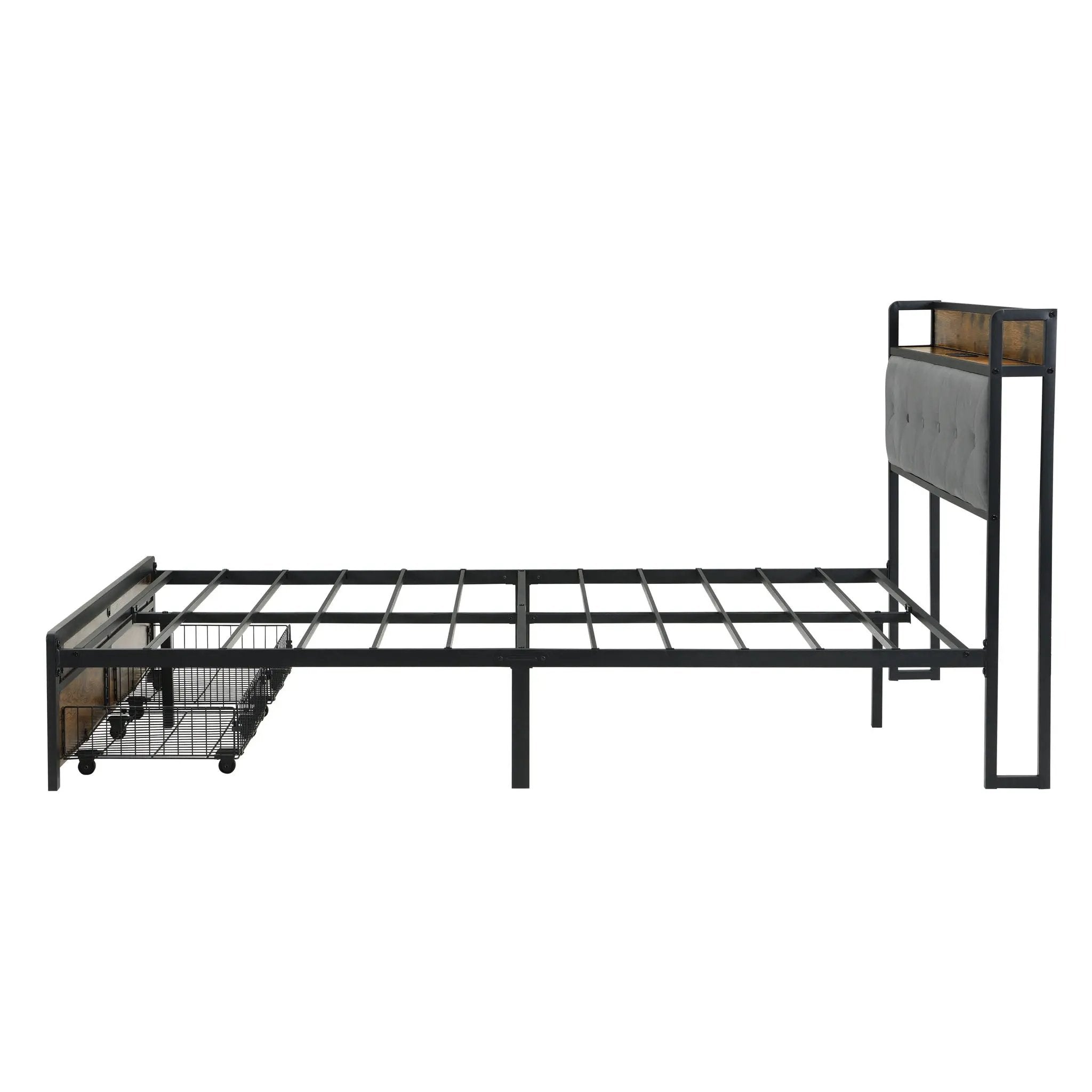 Modern Bed Frame With LED Lights, Upholstered Headboard, USB Charging by HouseOfZazla