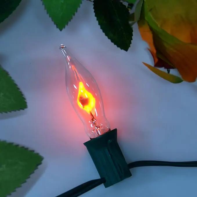 12.8Ft C7 Christmas Lights Flickering Flame String Lights with 12 Pack Clear Flame E12 Light Bulbs(2 Spare), Great for Christmas Decorations Indoor Outdoor Home Patio Party Lights, Green Wire by GreenHaven Gardens