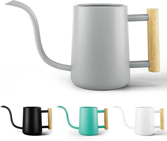 35 oz Metal Small Indoor Watering Can with Long Spout & Real Wood Handle for House Plants, Succulents, Cacti & Seedlings - Gray Long Spout Watering Can Indoor Plants - Stylish, Gentle Flow, No Spills by GreenHaven Gardens