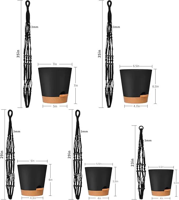 GARDIFE Hanging Planters for Indoor Plants,5Pcs Hanging Basket for Indoor Boho Home Decor,Macrame Plant Hanger,35 Inches,29Inch,23Inch, Ivory,Self Watering Planters, 7/6.5/6/5.5/5 Inch,Black&Black by GreenHaven Gardens