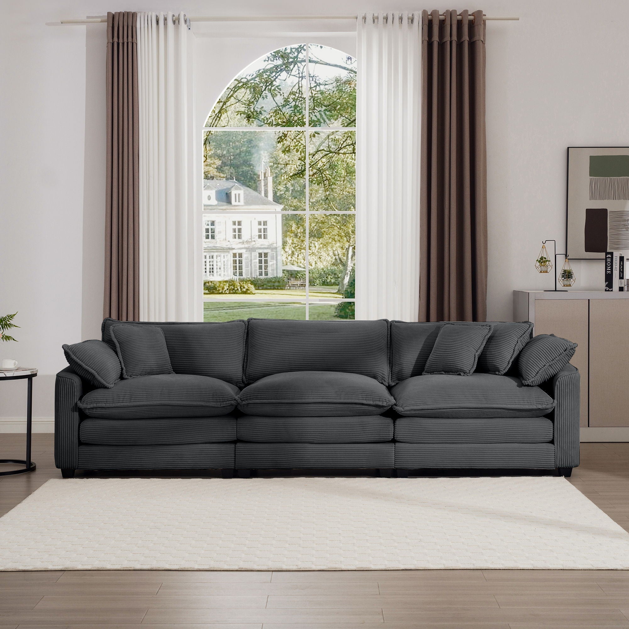 Mid-Century Modern 3 Seater Sectional Sofa With Arm And Throw Pillows by Unique Piece Furniture