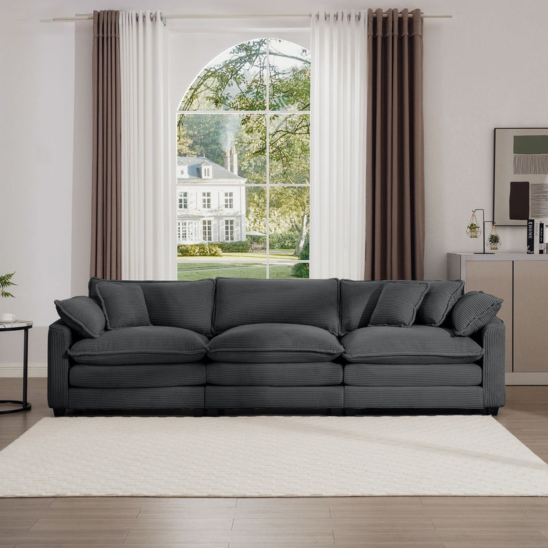 Mid-Century Modern 3 Seater Sectional Sofa With Arm And Throw Pillows by Unique Piece Furniture