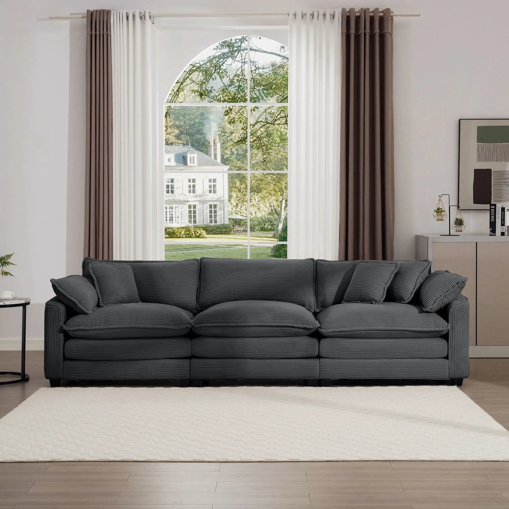 Mid-Century Modern 3 Seater Sectional Sofa With Arm And Throw Pillows by Unique Piece Furniture