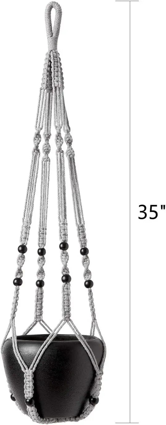 Mkono Macrame Plant Hanger Indoor Hanging Planter Basket with Wood Beads Decorative Flower Pot Holder No Tassels for Indoor Outdoor Boho Home Decor 35 Inch, Gray, Set of 3 (POTS NOT Included) by GreenHaven Gardens