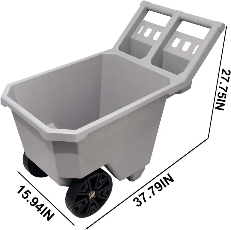 AAIN Wheel Barrel, 2 Wheel Wheelbarrow. 300 LB Yard Cart with 9 in Maintenance-Free Solid Wheels, Trash Cart with Wheels, Push/Pull Design, Grey by GreenHaven Gardens