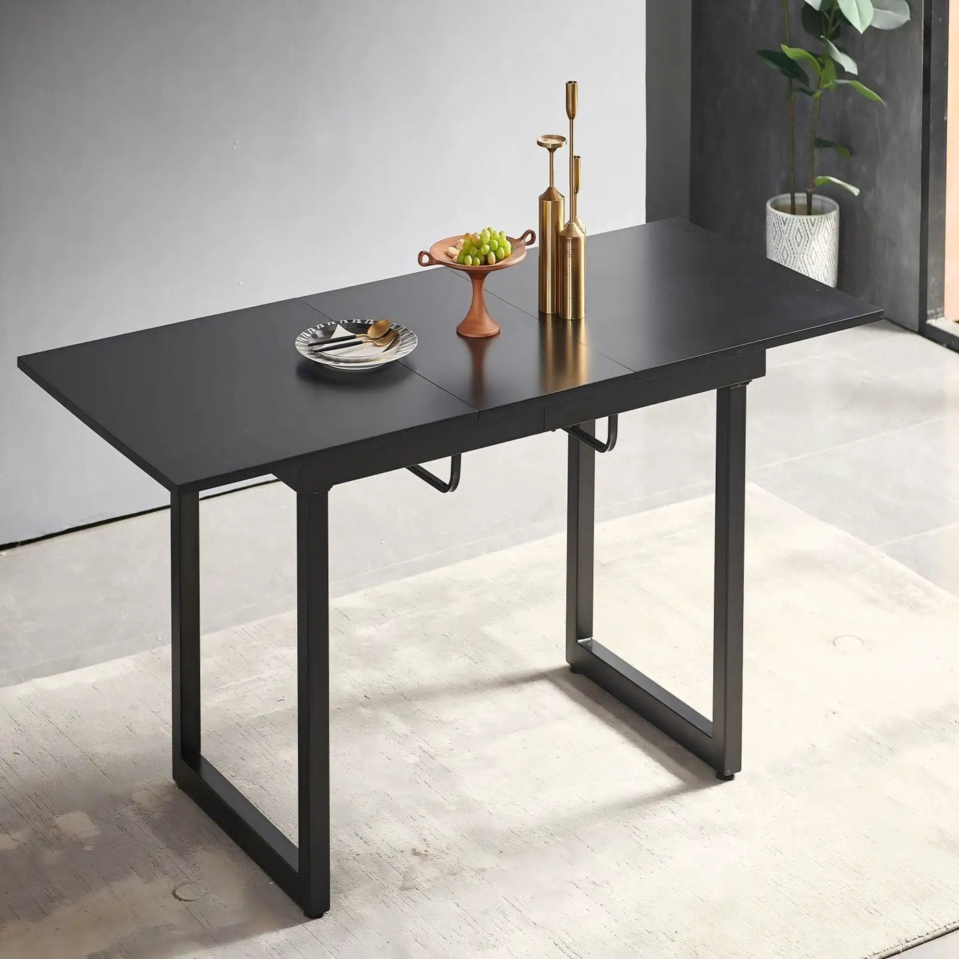 Square Extendable Dining Table With Metal Leg, Modern Space Saving Kitchen Table For Living Room by Unique Piece Furniture