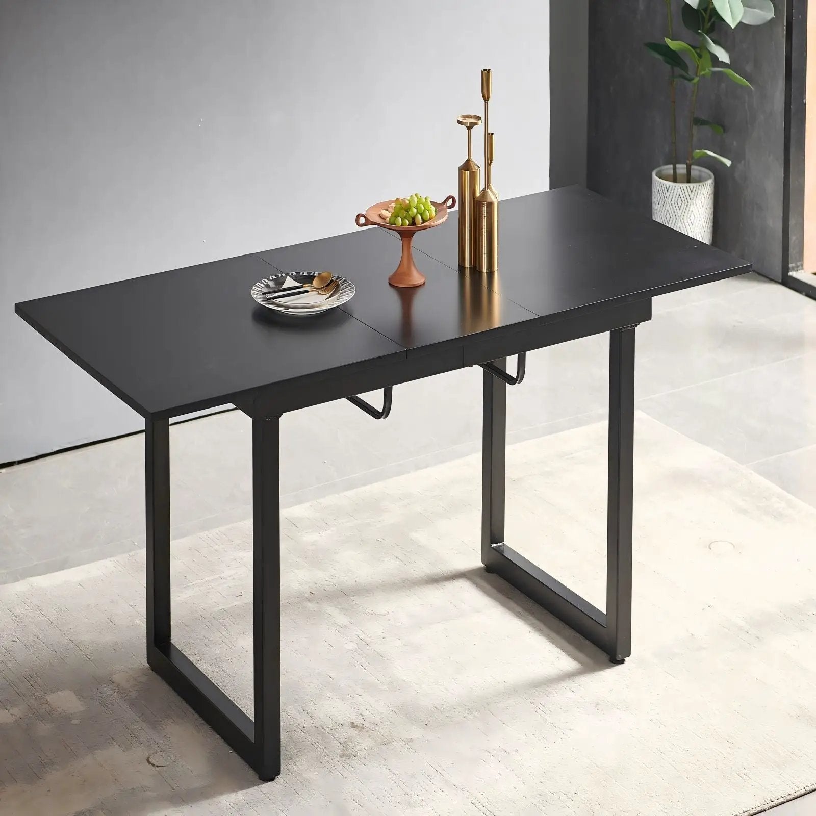 Square Extendable Dining Table With Metal Leg, Modern Space Saving Kitchen Table For Living Room by Unique Piece Furniture