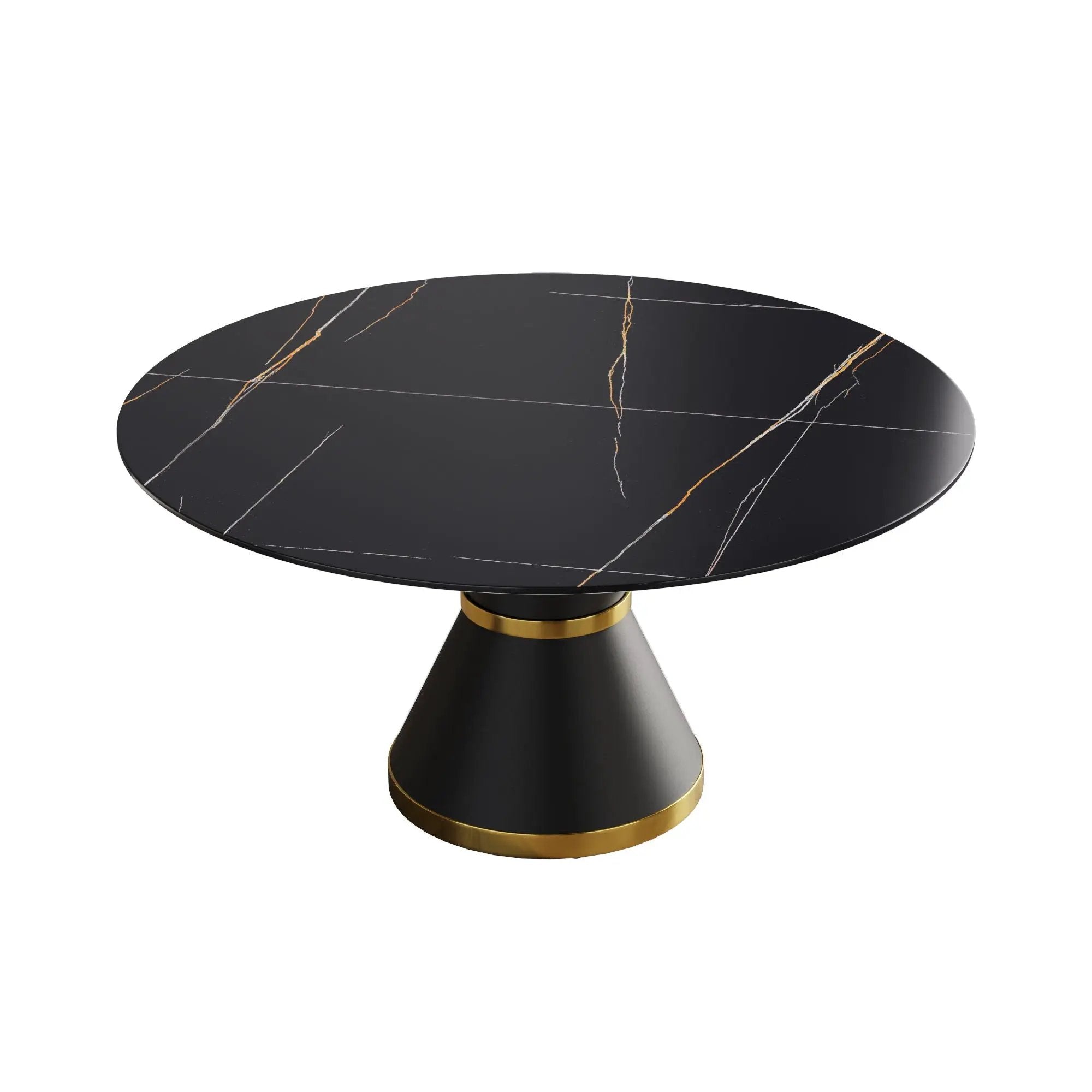 59.05" Modern Artificial Stone Round Black Carbon Steel Base Dining Table, Can Accommodate 6 People - Black by HouseOfZazla