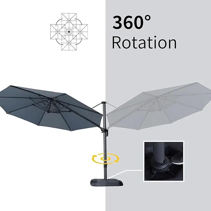 PURPLE LEAF 11 Feet Patio Umbrella with Base Outdoor Cantilever Round Umbrella Aluminum Offset Umbrella with 360-degree Rotation for Garden Deck Pool Patio Light Grey by GreenHaven Gardens