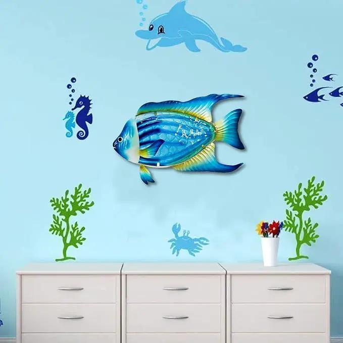 John's Studio Fish Sea Wall Decor Outdoor Metal Garden Hanging Art Glass Sculptures Home Ocean Theme Decorations for Kitchen Bathroom and Pool - Blue by GreenHaven Gardens