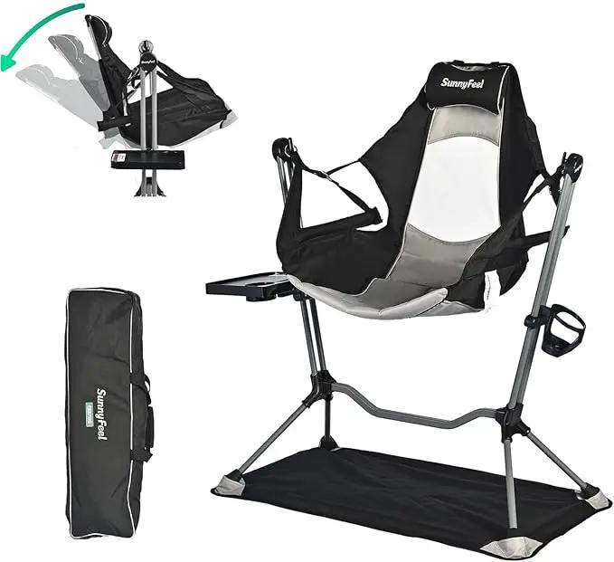 SUNNYFEEL Hammock Camping Chair, Oversized Swinging Camping Chair, Portable Hammock Chairs with Cup Holder, Beach Mat, MAX 300lbs Heavy Duty for Outdoor Travel Lawn Backyard Beach (Black) by GreenHaven Gardens