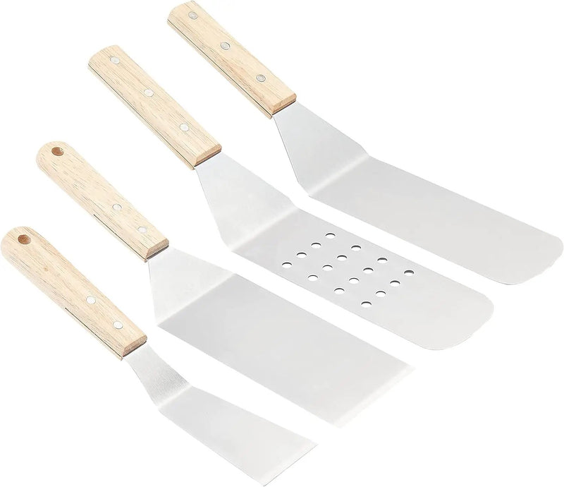 Amazon Basics 4-Piece Stainless Steel Barbecue Flat Griddle Spatula Set, Waterproof, Anti-UV, Durable, Silver by GreenHaven Gardens