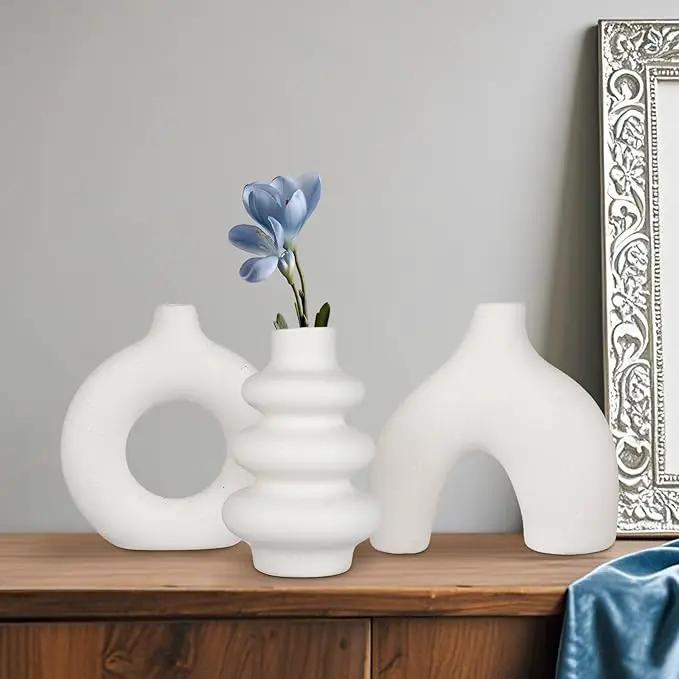 Ceramic Vase Set of 3, Small Flower Vase for Home Decor, Decorative Vases for Pampas Grass & Dried Flowers, Living Room, Bedroom, Bathroom, Shelf Centerpiece Table Decorations by GreenHaven Gardens