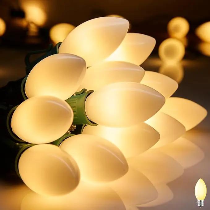 C9 LED Christmas Lights Outdoor, 100 Feet C9 String Lights with 100 Shatterproof Matte Bulbs, Connectable Waterproof Christmas Tree Lights for Holiday Roofline Backyard Garden Decor, Warm White by GreenHaven Gardens