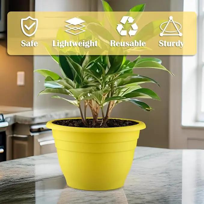 Plant Pots Set of 3, 11 Inch Round Flower Pots, Thickened Plant Planters with Drainage Holes, Garden Pots for Indoor Outdoor, （3 Pack, Yellow by GreenHaven Gardens