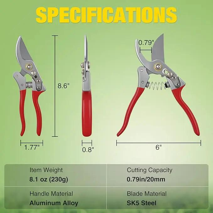 Yesker Pruning Shears Garden Shears 8.6" Professional Bypass Garden Scissors Yard Clippers with Sharp SK5 Steel Blade Heavy Duty Hand Pruners for Branch Flower Plant Trimming Cutting Gardening Tools by GreenHaven Gardens