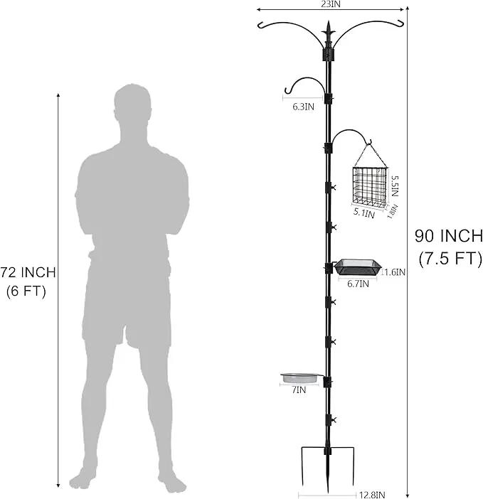 yosager Premium Bird Feeding Station Kit, 90" x 23" Birds Feeder Pole, Planter Hanger, Multi Feeder Hanging Kit with Metal Suet and Bath for Bird Watching, Attracting Wild Birds by GreenHaven Gardens