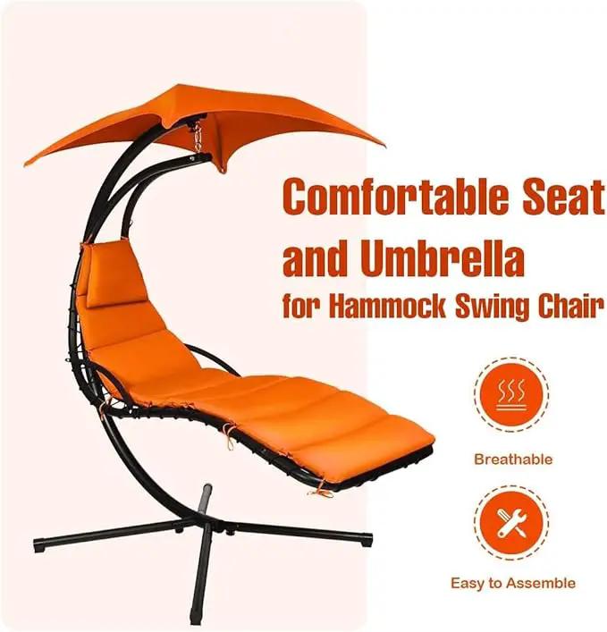 Weatherproof Replacement Cushion Pad and Umbrella for Hanging Lounge Chair Outdoor Chaise Hanging Hammock Chair - Long-Lasting, Fade-Resistant, Quick-Dry, Outdoor Lounge Replacement Set (Orange) by GreenHaven Gardens