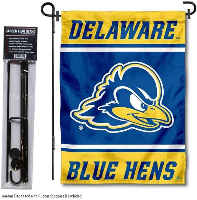College Flags & Banners Co. Delaware Blue Hens Garden Flag with Stand Holder by GreenHaven Gardens