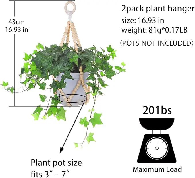 Artilady 2 Pack Beaded Plant Hanger Indoor - Macrame Hanging Planters for Plants Holder No Tassels with Wooden Beads Boho Farmhouse Rustic Home Decor by GreenHaven Gardens