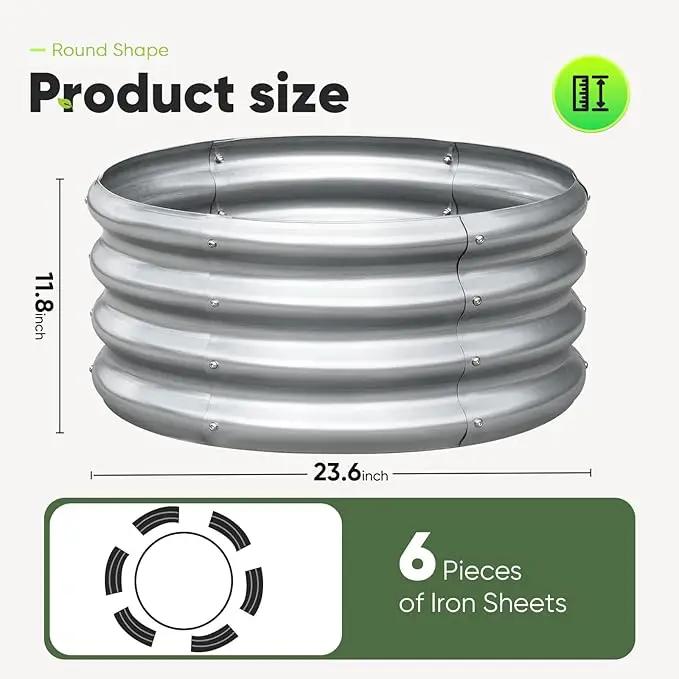 KING BIRD Raised Garden Bed Galvanized Round Planter Box Outdoor for Gardening, Plants, Vegetables, Flowers, Silver, 24x24x12 in, 2 Packs by GreenHaven Gardens