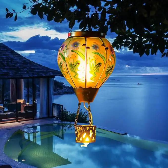 Starsoul Frog Hot Air Balloon Solar Lantern with Candle Holder Glass Outdoor Solar Hot Air Balloon Flickering Flame Lamp Hanging Garden Light Waterproof for Lawn Porch Tree Yard Decorations by GreenHaven Gardens