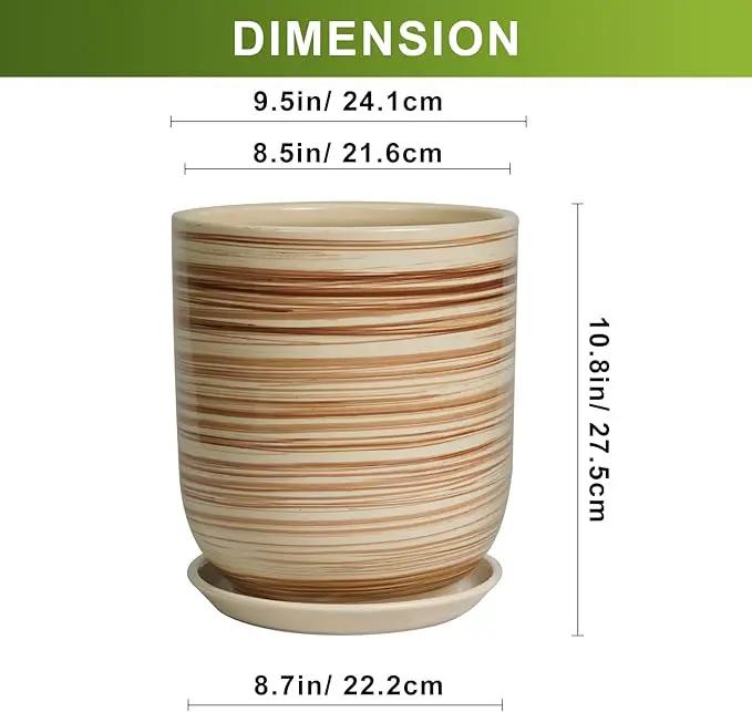 Ceramic Planter 10 Inch - Ceramic Pots for Indoor Plants Outdoor Large Plant Pot with Drainage Hole and Saucer Cylinder Flower Pot Yellow by GreenHaven Gardens