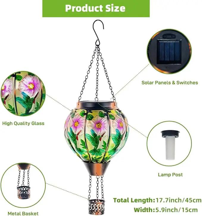 DREAMSOUL Hummingbird Hot Air Balloon Solar Lantern, Hanging Solar Lanterns Outdoor with Flickering Flame Light, Metal & Glass Solar Lanterns Outdoor Waterproof for Patio Yard Decor by GreenHaven Gardens