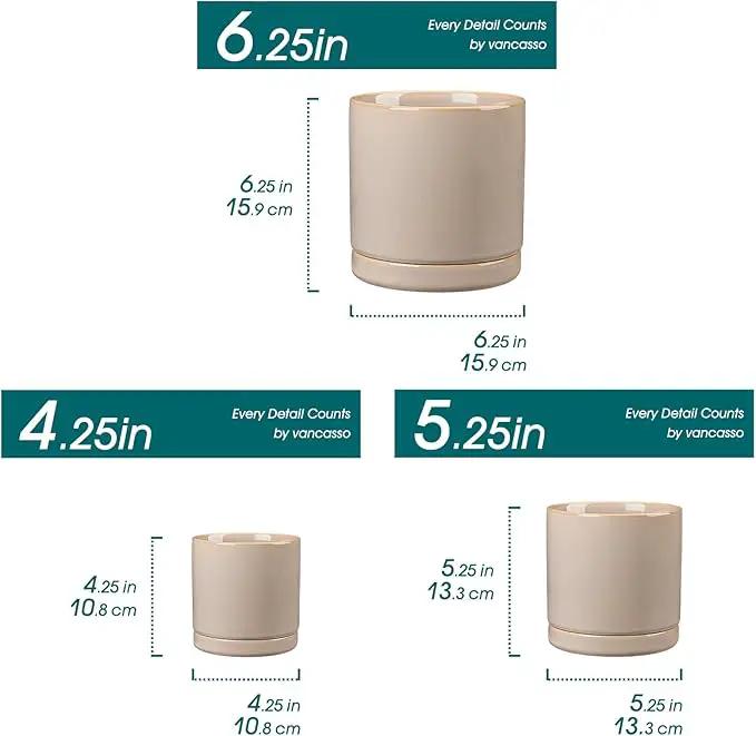 vancasso Ceramic Plant Pots, 3 Piece Planters for Indoor Plants, 4.25+5.25+6.25 Inch Flower Pots with Drainage, Plant Pots Indoor for Succulent, Pothos, Snake Plant and Money Tree, Etc (Gray) by GreenHaven Gardens