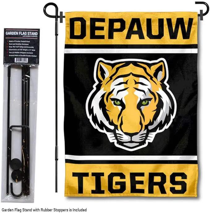 College Flags & Banners Co. DePauw Tigers Garden Flag with Pole Stand Holder by GreenHaven Gardens