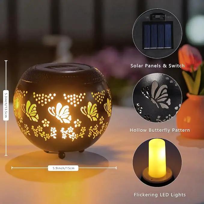 VEWOGARDEN 2 Pack Solar Lanterns Outdoor Waterproof Solar Lantern Hollow Out Metal Butterfly Lantern Solar Lights for Patio Garden Table Decor by GreenHaven Gardens