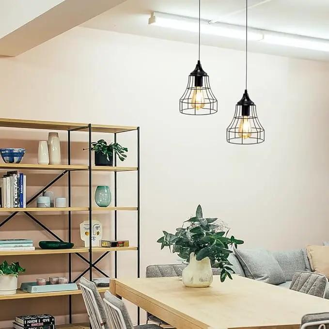 JHY DESIGN Hanging Lamp Black Battery Powered Decorative Pendant Lamp Metal Cage Battery Lamp with 6 Hours Timer for Bar Bedroom Garden Parties Patio Indoor Outdoor Living Room(Geometry) by GreenHaven Gardens