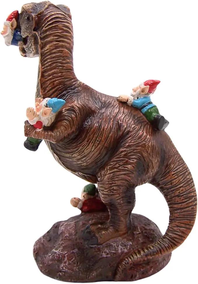 Wowser Gnome Statue: Funny Garden Figurine - Unique Home & Outdoor Decor (T-Rex), Gnome Decoration for Yard by GreenHaven Gardens