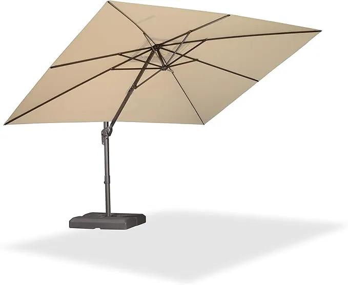 PURPLE LEAF 9' X 11.5' Rectangle Cantilever Umbrella Patio Umbrella Outdoor Aluminum Offset Hanging Umbrella with 360-degree Rotation for Pool Garden Backyard Deck, Beige by GreenHaven Gardens
