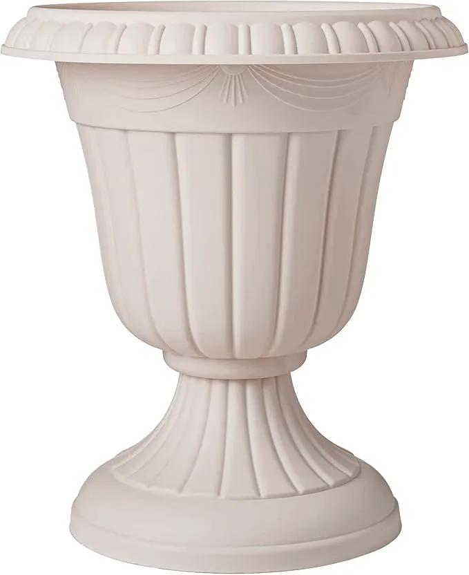 PL10TP Classic Traditional Plastic Urn Planter Indoor/Outdoor, 15" x 13", Taupe by GreenHaven Gardens