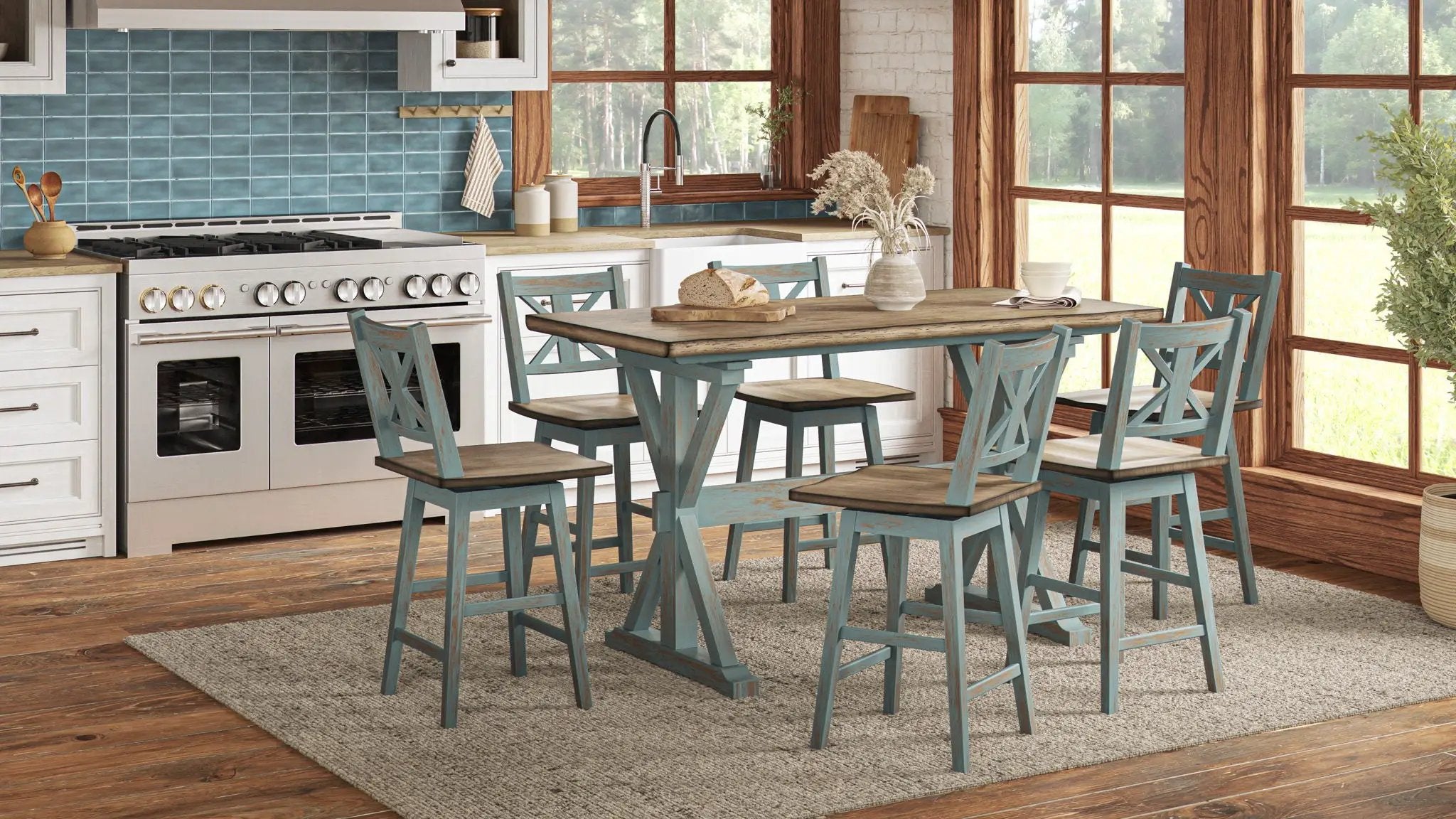 X Based Counter Height Dining Table - Aqua Blue by Unique Piece Furniture