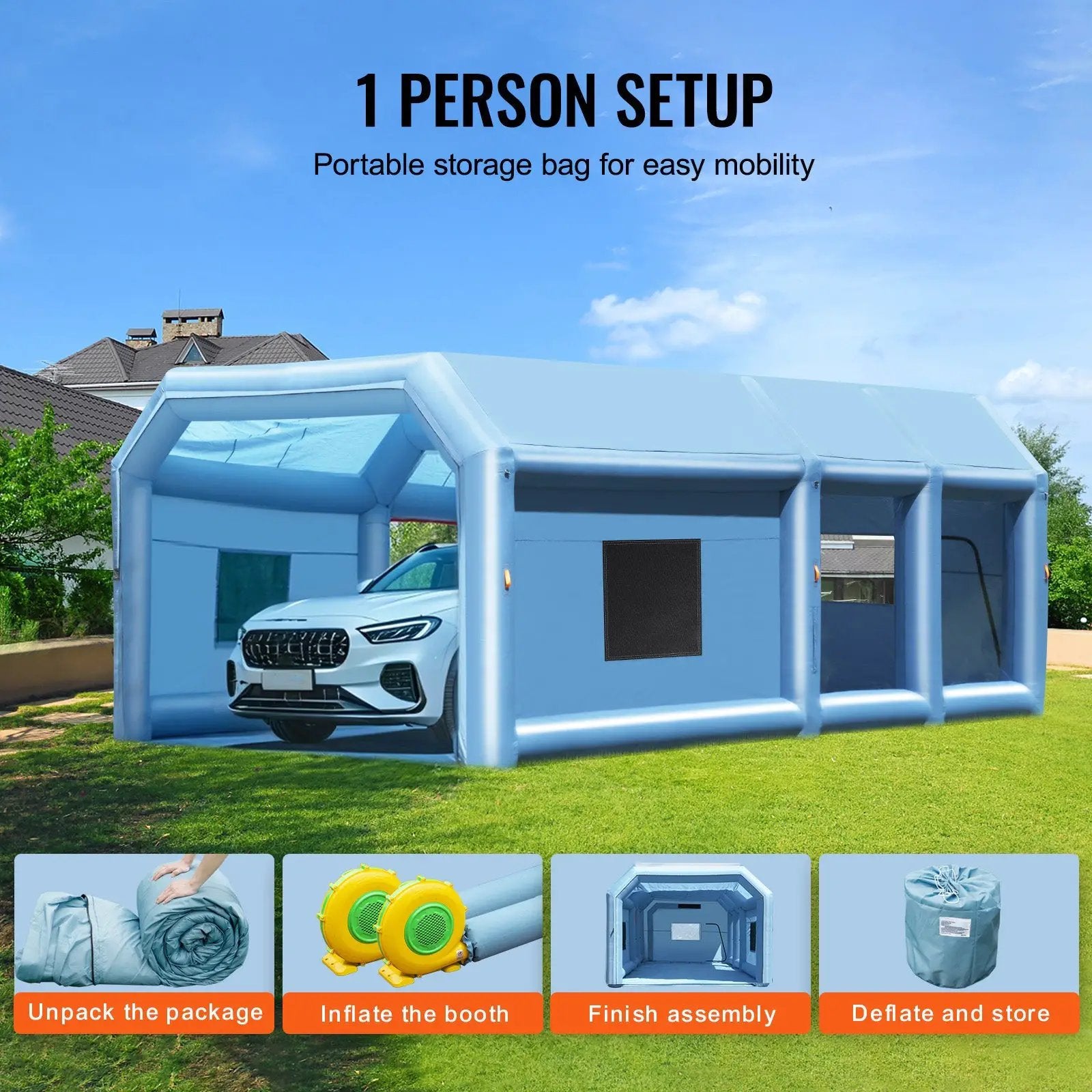 Inflatable Paint Booth, 26.2 x 14.8 x 9.8 ft with Dual Blowers and Air Filter System by HouseOfZazla