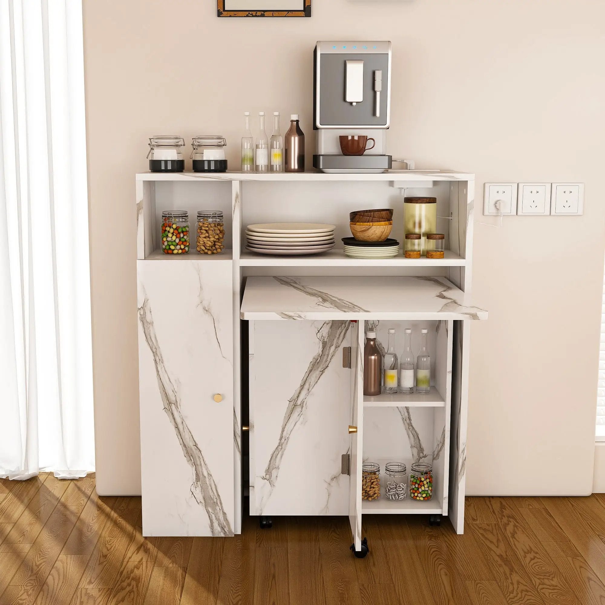 Multifunctional Folding Dining Table With Wall-Mounted Sideboard & Storage by HouseOfZazla