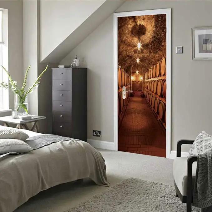 3D Door Stickers Murals - Peel and Stick Wine Cellar Theme - Removable PVC Waterproof Door Poster for Bedroom & Living Room - 37.4" x 78.7" by GreenHaven Gardens